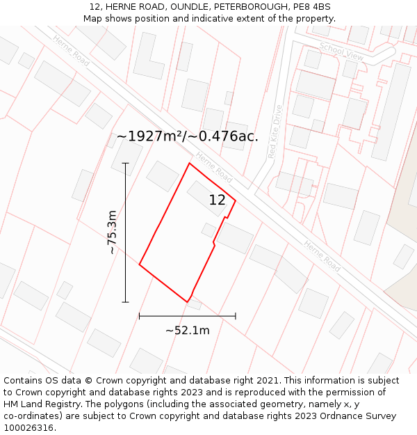 12, HERNE ROAD, OUNDLE, PETERBOROUGH, PE8 4BS: Plot and title map