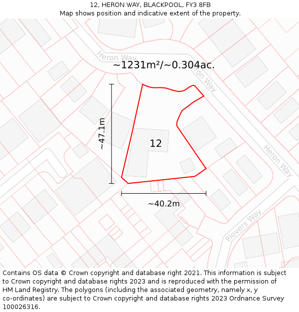 12, HERON WAY, BLACKPOOL, FY3 8FB: Plot and title map