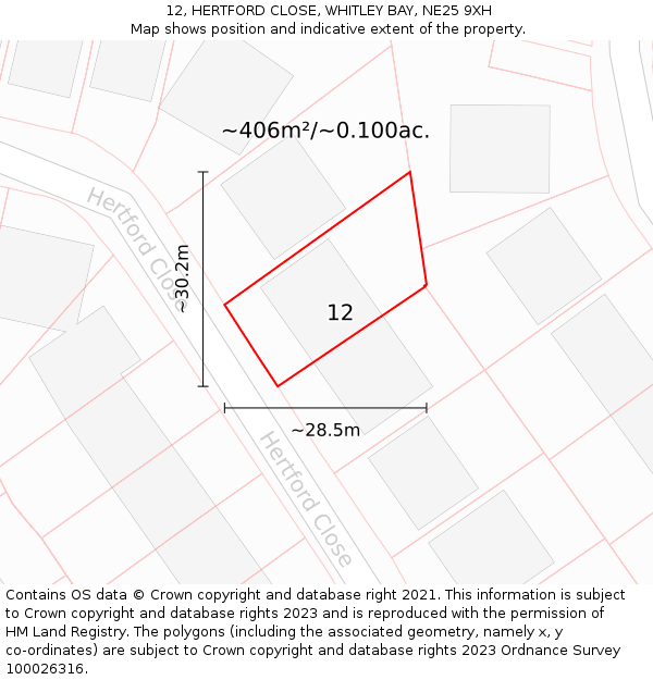 12, HERTFORD CLOSE, WHITLEY BAY, NE25 9XH: Plot and title map