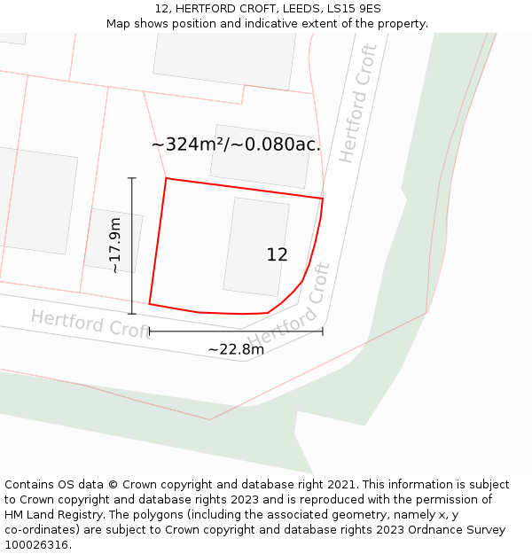 12, HERTFORD CROFT, LEEDS, LS15 9ES: Plot and title map