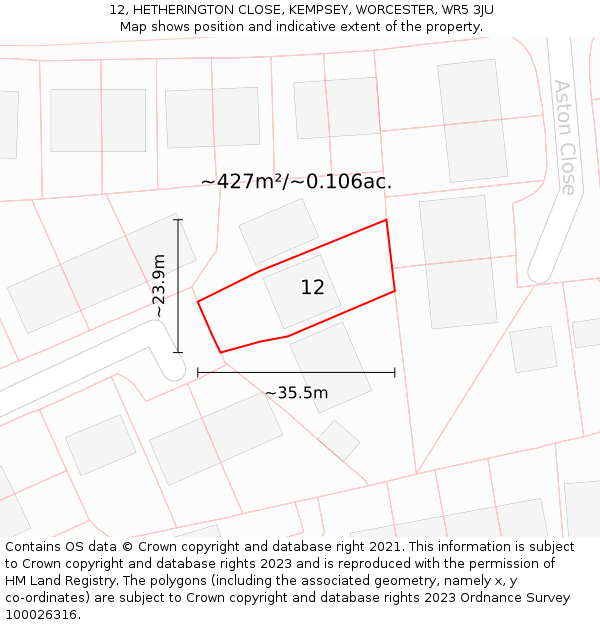 12, HETHERINGTON CLOSE, KEMPSEY, WORCESTER, WR5 3JU: Plot and title map