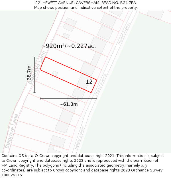 12, HEWETT AVENUE, CAVERSHAM, READING, RG4 7EA: Plot and title map