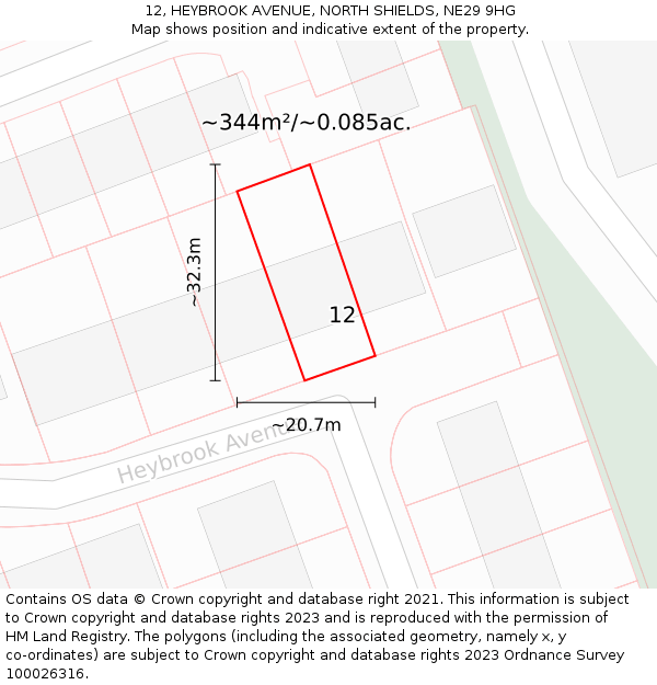 12, HEYBROOK AVENUE, NORTH SHIELDS, NE29 9HG: Plot and title map