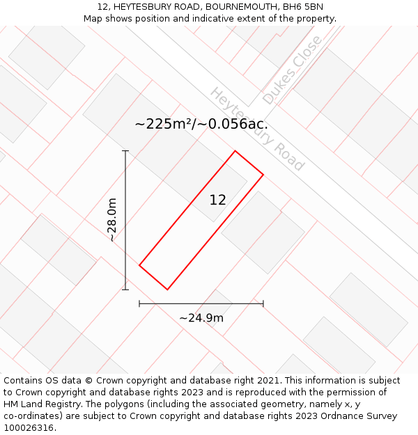 12, HEYTESBURY ROAD, BOURNEMOUTH, BH6 5BN: Plot and title map