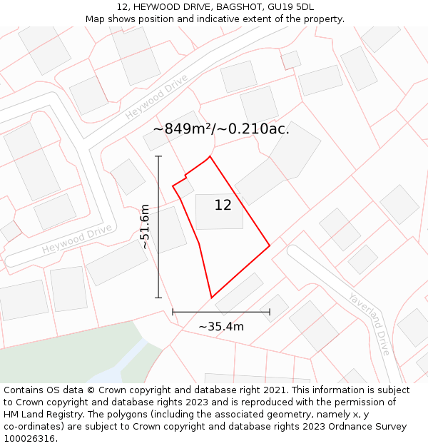 12, HEYWOOD DRIVE, BAGSHOT, GU19 5DL: Plot and title map