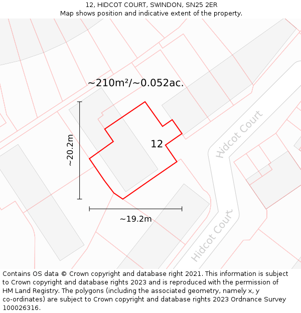 12, HIDCOT COURT, SWINDON, SN25 2ER: Plot and title map