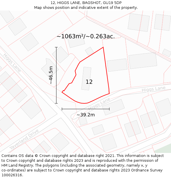 12, HIGGS LANE, BAGSHOT, GU19 5DP: Plot and title map