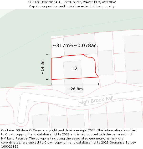 12, HIGH BROOK FALL, LOFTHOUSE, WAKEFIELD, WF3 3EW: Plot and title map