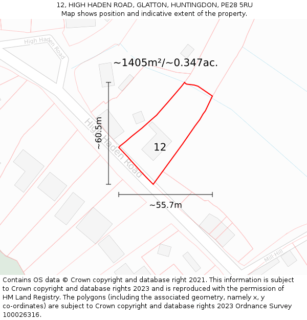 12, HIGH HADEN ROAD, GLATTON, HUNTINGDON, PE28 5RU: Plot and title map