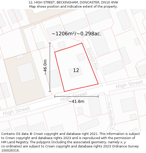 12, HIGH STREET, BECKINGHAM, DONCASTER, DN10 4NW: Plot and title map