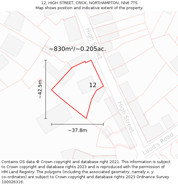 12, HIGH STREET, CRICK, NORTHAMPTON, NN6 7TS: Plot and title map