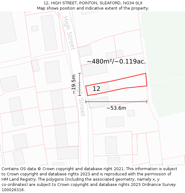 12, HIGH STREET, POINTON, SLEAFORD, NG34 0LX: Plot and title map