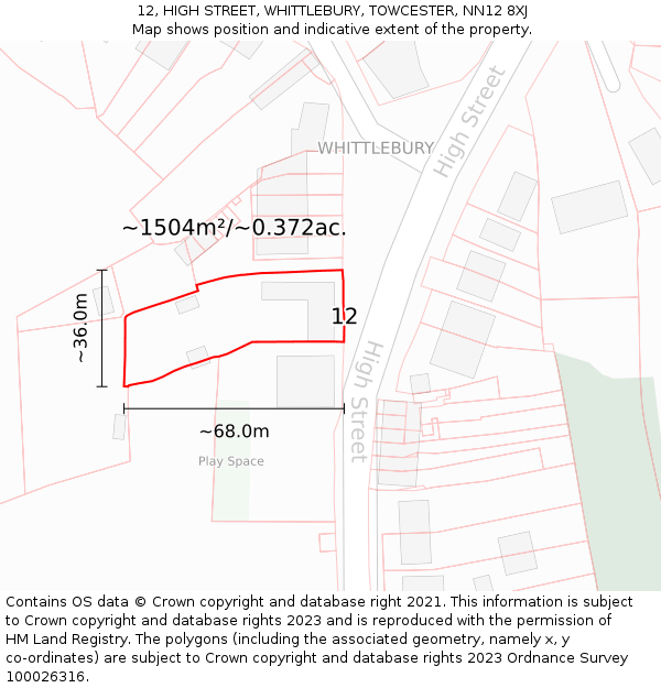 12, HIGH STREET, WHITTLEBURY, TOWCESTER, NN12 8XJ: Plot and title map