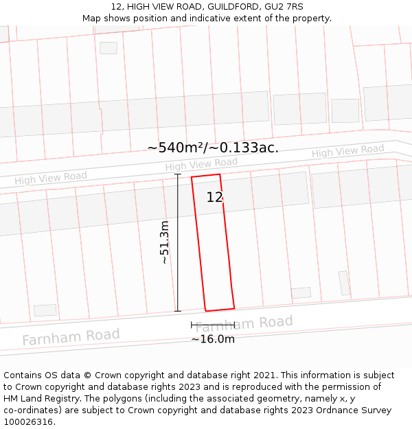 12, HIGH VIEW ROAD, GUILDFORD, GU2 7RS: Plot and title map