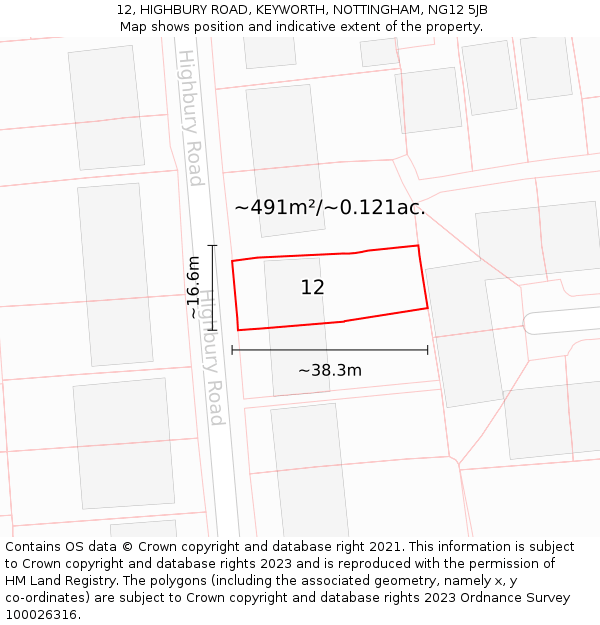 12, HIGHBURY ROAD, KEYWORTH, NOTTINGHAM, NG12 5JB: Plot and title map