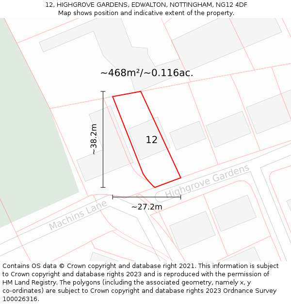 12, HIGHGROVE GARDENS, EDWALTON, NOTTINGHAM, NG12 4DF: Plot and title map