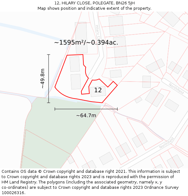 12, HILARY CLOSE, POLEGATE, BN26 5JH: Plot and title map