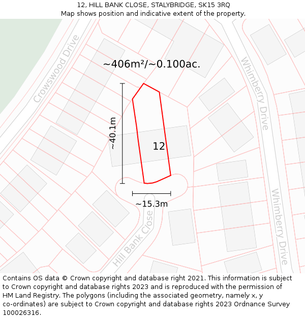 12, HILL BANK CLOSE, STALYBRIDGE, SK15 3RQ: Plot and title map