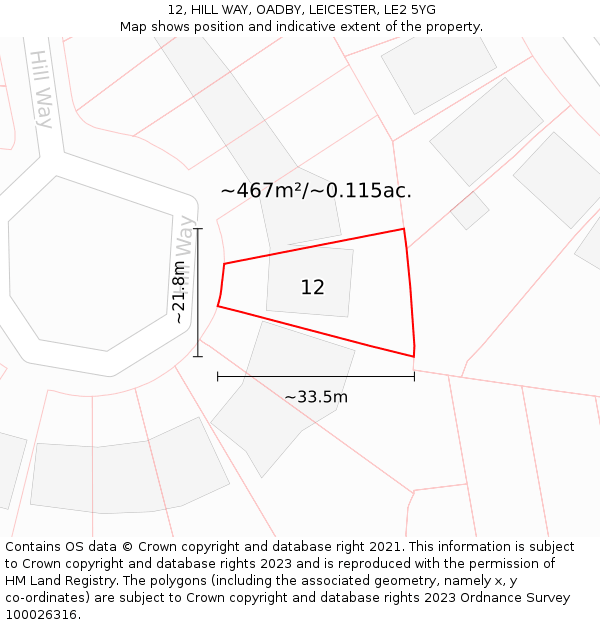 12, HILL WAY, OADBY, LEICESTER, LE2 5YG: Plot and title map