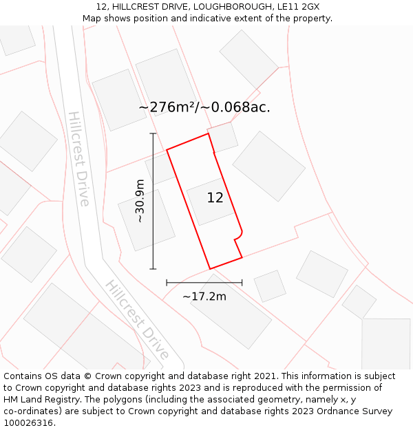 12, HILLCREST DRIVE, LOUGHBOROUGH, LE11 2GX: Plot and title map