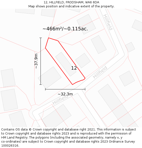 12, HILLFIELD, FRODSHAM, WA6 6DA: Plot and title map