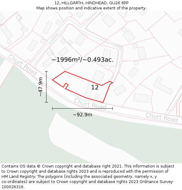 12, HILLGARTH, HINDHEAD, GU26 6PP: Plot and title map