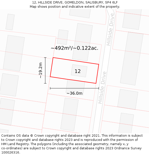 12, HILLSIDE DRIVE, GOMELDON, SALISBURY, SP4 6LF: Plot and title map
