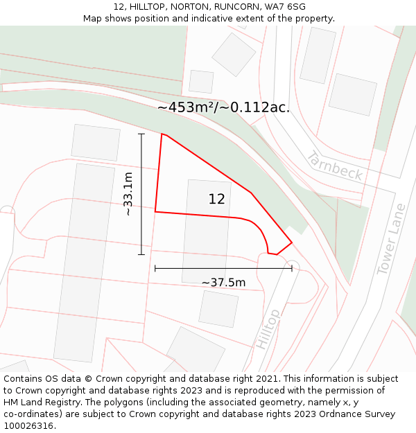 12, HILLTOP, NORTON, RUNCORN, WA7 6SG: Plot and title map