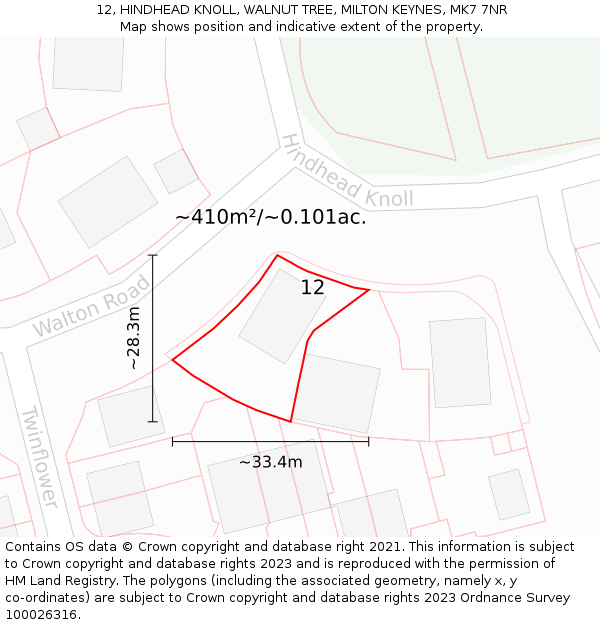 12, HINDHEAD KNOLL, WALNUT TREE, MILTON KEYNES, MK7 7NR: Plot and title map