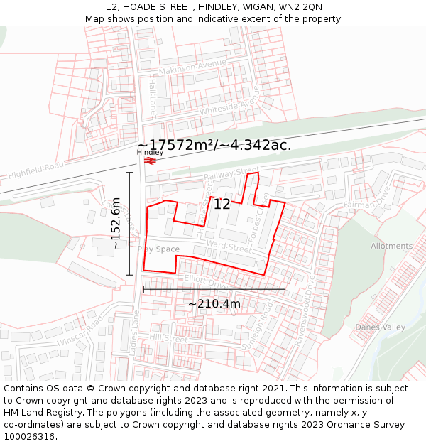 12, HOADE STREET, HINDLEY, WIGAN, WN2 2QN: Plot and title map