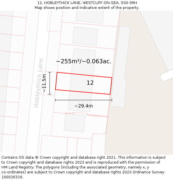 12, HOBLEYTHICK LANE, WESTCLIFF-ON-SEA, SS0 0RH: Plot and title map