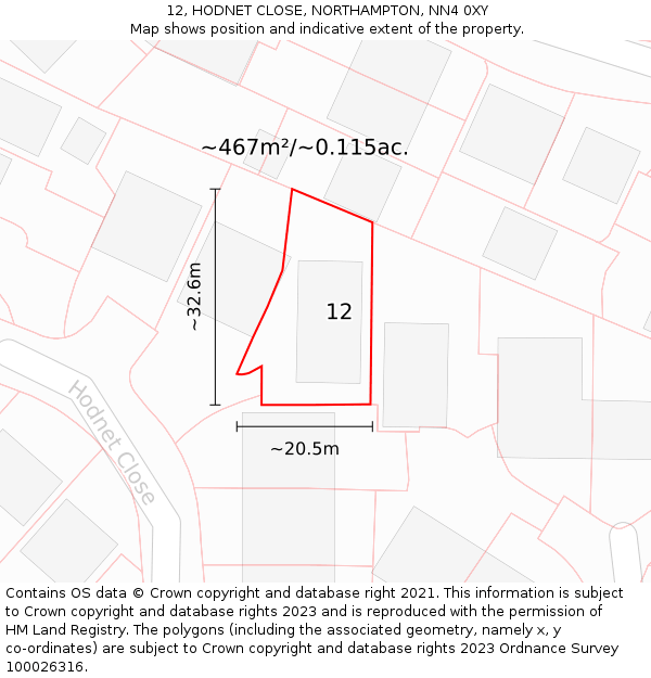 12, HODNET CLOSE, NORTHAMPTON, NN4 0XY: Plot and title map