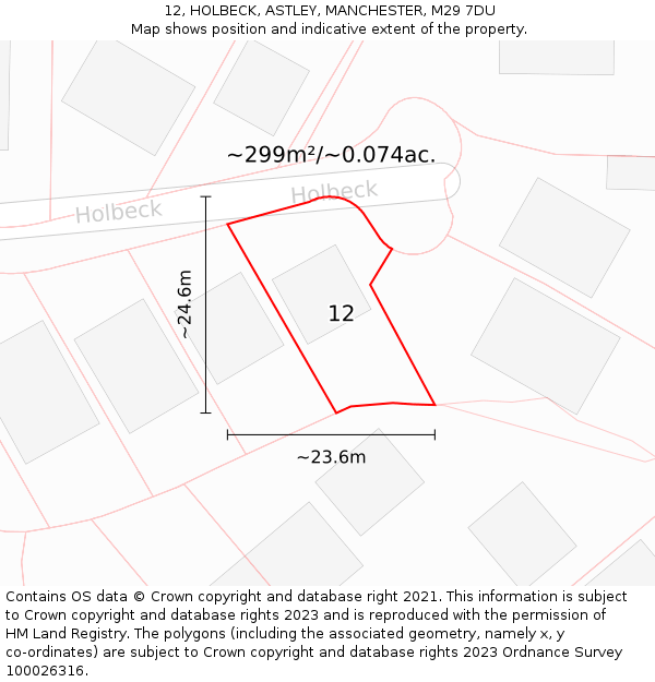 12, HOLBECK, ASTLEY, MANCHESTER, M29 7DU: Plot and title map