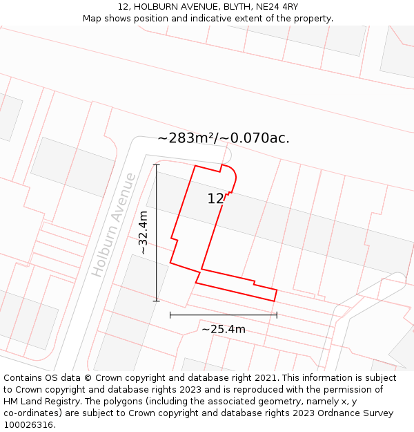 12, HOLBURN AVENUE, BLYTH, NE24 4RY: Plot and title map