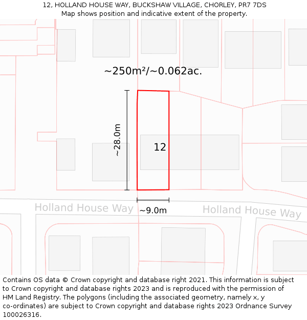 12, HOLLAND HOUSE WAY, BUCKSHAW VILLAGE, CHORLEY, PR7 7DS: Plot and title map