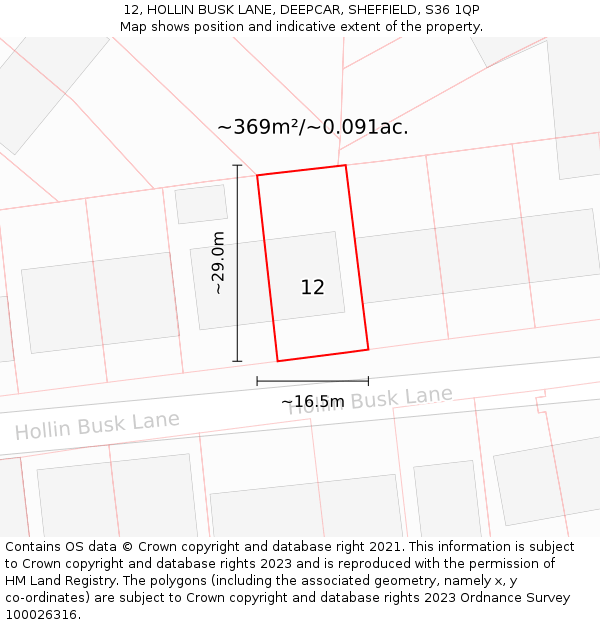 12, HOLLIN BUSK LANE, DEEPCAR, SHEFFIELD, S36 1QP: Plot and title map