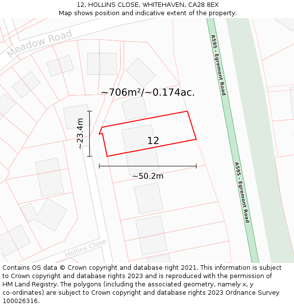 12, HOLLINS CLOSE, WHITEHAVEN, CA28 8EX: Plot and title map