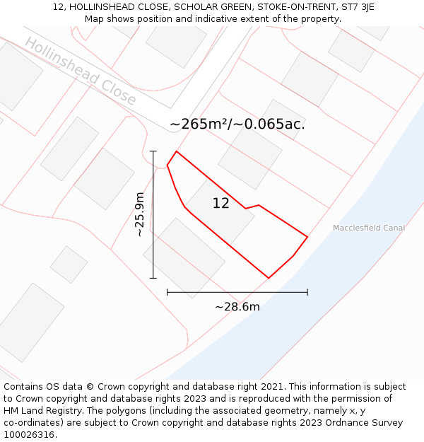 12, HOLLINSHEAD CLOSE, SCHOLAR GREEN, STOKE-ON-TRENT, ST7 3JE: Plot and title map