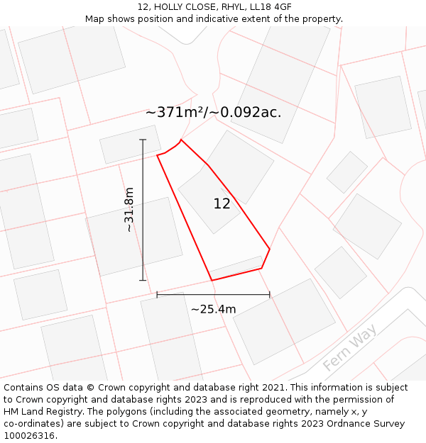 12, HOLLY CLOSE, RHYL, LL18 4GF: Plot and title map