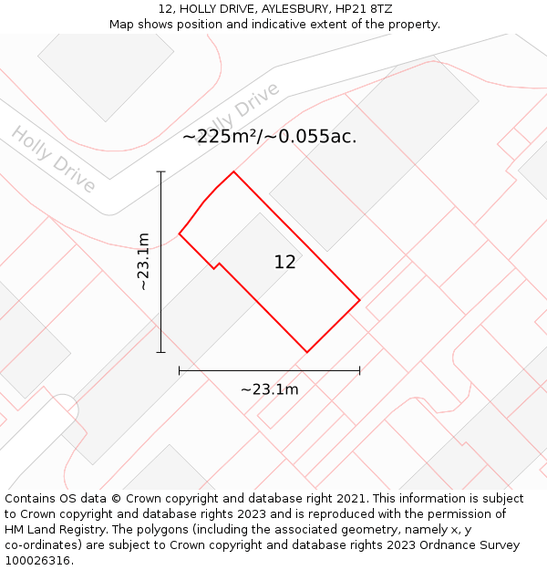 12, HOLLY DRIVE, AYLESBURY, HP21 8TZ: Plot and title map