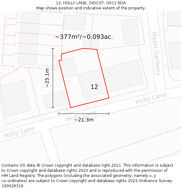 12, HOLLY LANE, DIDCOT, OX11 6DA: Plot and title map