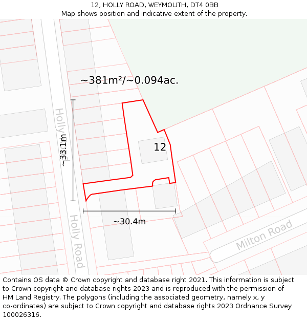 12, HOLLY ROAD, WEYMOUTH, DT4 0BB: Plot and title map