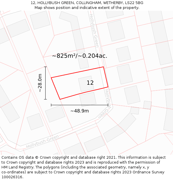 12, HOLLYBUSH GREEN, COLLINGHAM, WETHERBY, LS22 5BG: Plot and title map