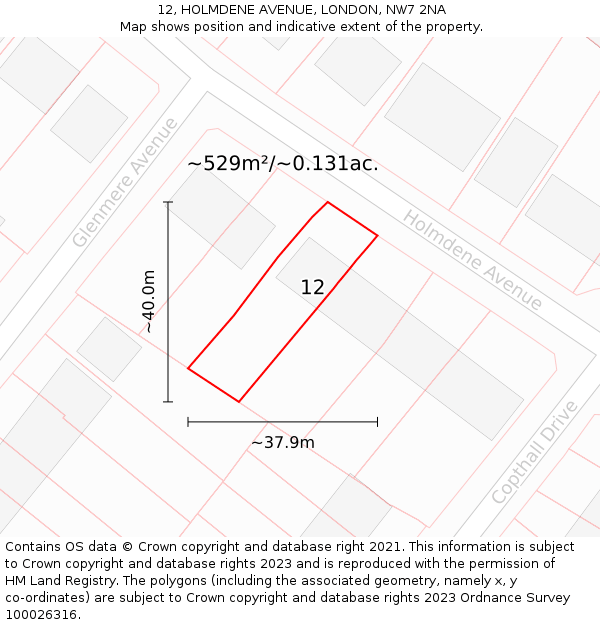 12, HOLMDENE AVENUE, LONDON, NW7 2NA: Plot and title map