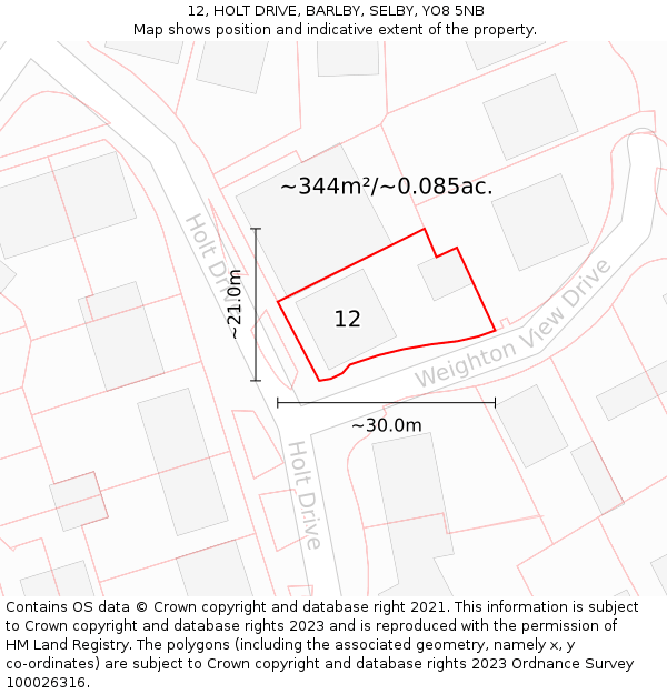 12, HOLT DRIVE, BARLBY, SELBY, YO8 5NB: Plot and title map