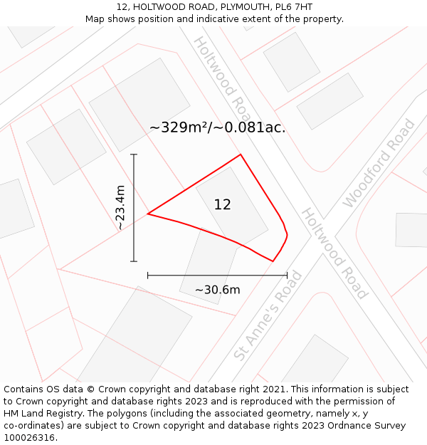 12, HOLTWOOD ROAD, PLYMOUTH, PL6 7HT: Plot and title map