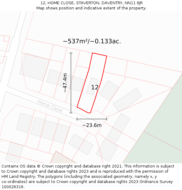 12, HOME CLOSE, STAVERTON, DAVENTRY, NN11 6JR: Plot and title map
