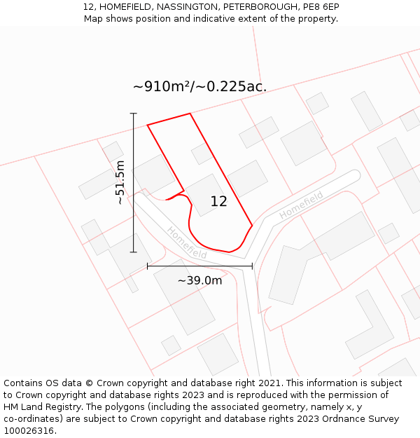 12, HOMEFIELD, NASSINGTON, PETERBOROUGH, PE8 6EP: Plot and title map