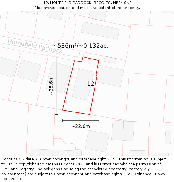 12, HOMEFIELD PADDOCK, BECCLES, NR34 9NE: Plot and title map