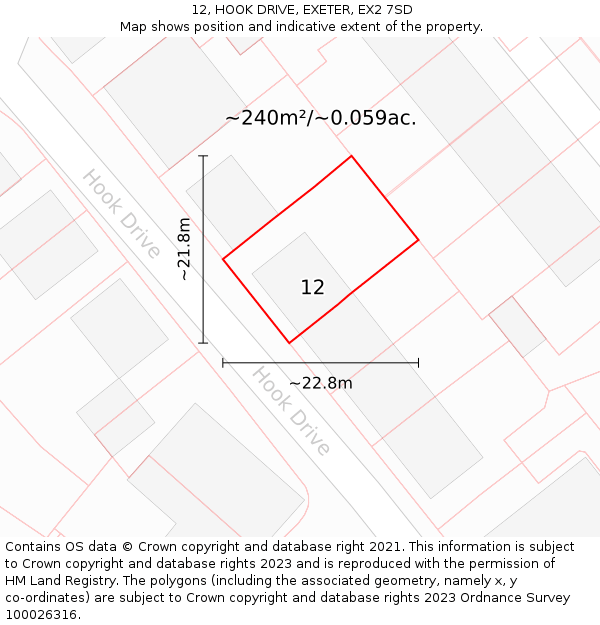 12, HOOK DRIVE, EXETER, EX2 7SD: Plot and title map